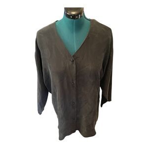 Vintage 80s/90s 100% Silk Night Shirt/Nightgown Button Up V Neck Soft Black L